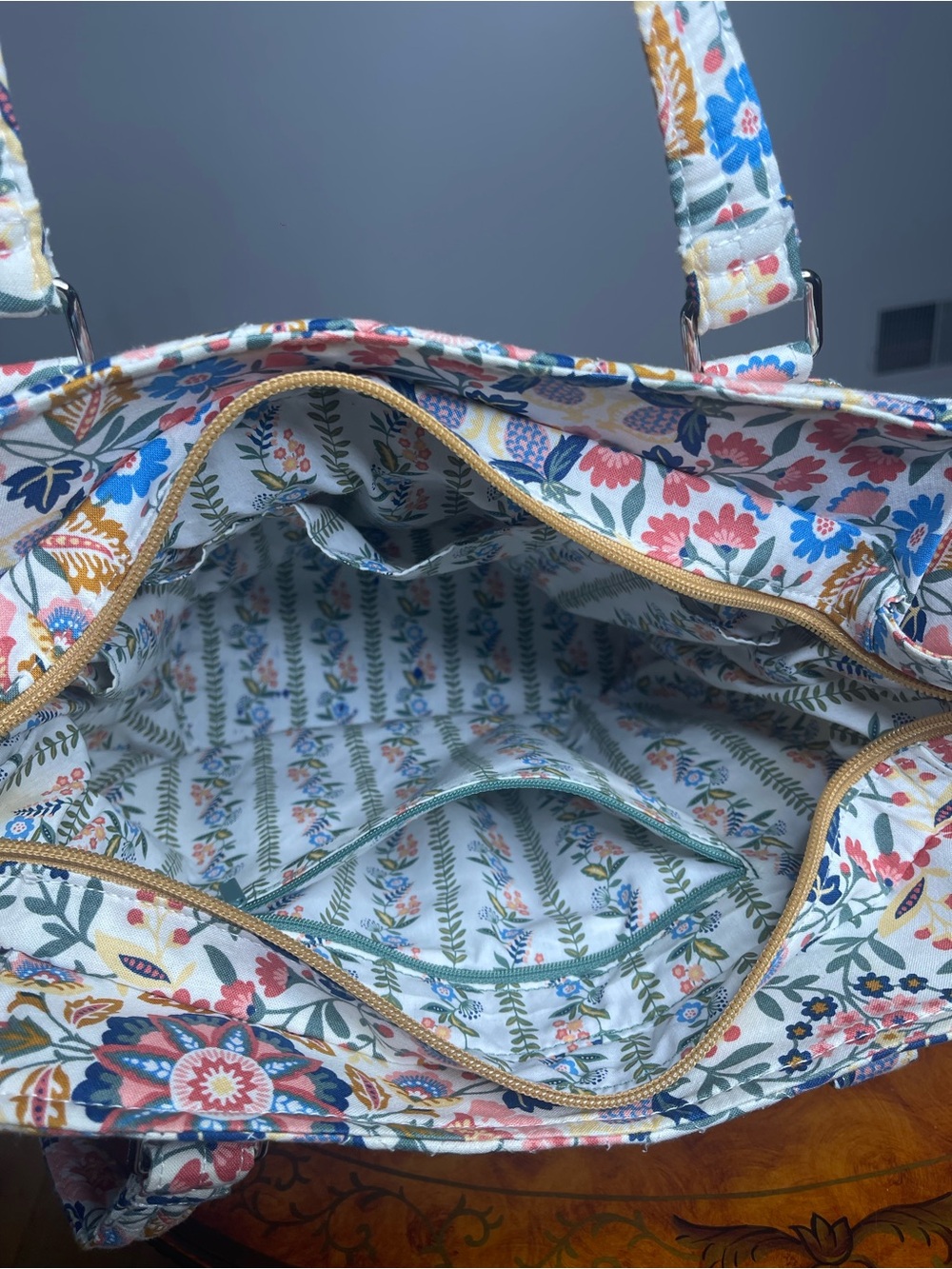 Vera Bradley Quilted Floral Tote in White, Pink, Blue, Green - Picture 5 of 7